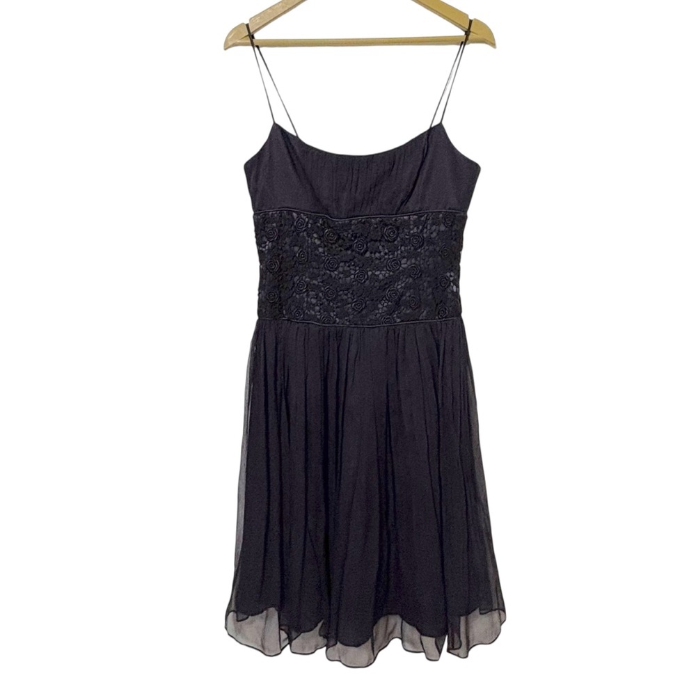 Vintage Y2K Laundry By Shelli Segal Dark Purple Black Silk Babydoll Mini Dress